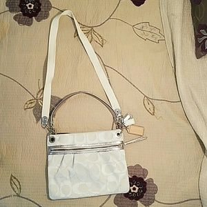 Authentic fabric coach white and silver purse